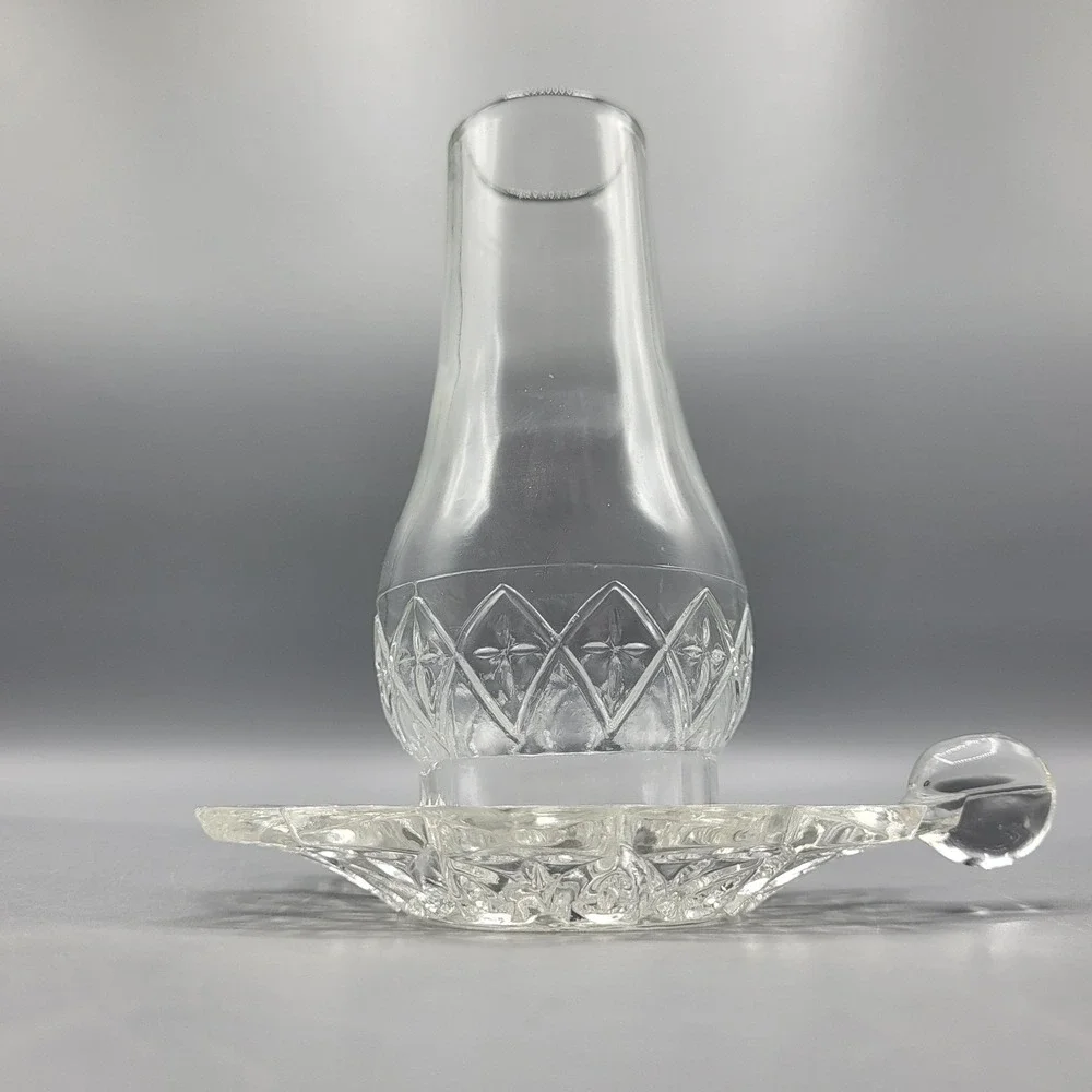 Federal Glass Hurricane Lamp Candle Holder Two Piece Pressed Clear Chimney Base